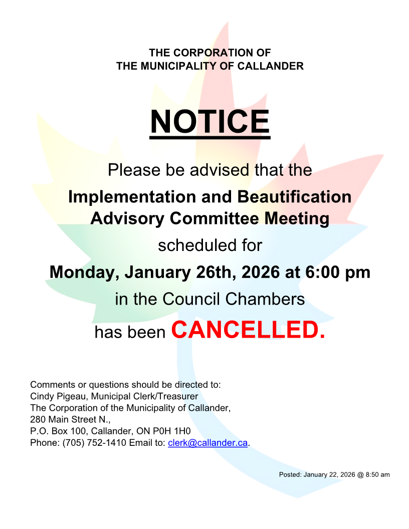 Cancellation of Implementation and Beautification Advisory Committee Meeting